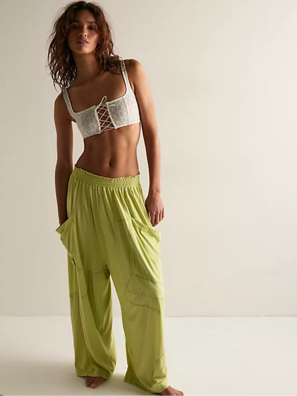 Free People Neon Lime Wide-Leg Lounge Pants